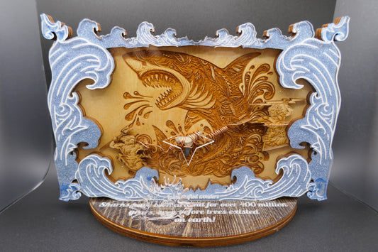 Predator of the Deep: Laser-Engraved Shark with Authentic Tooth
