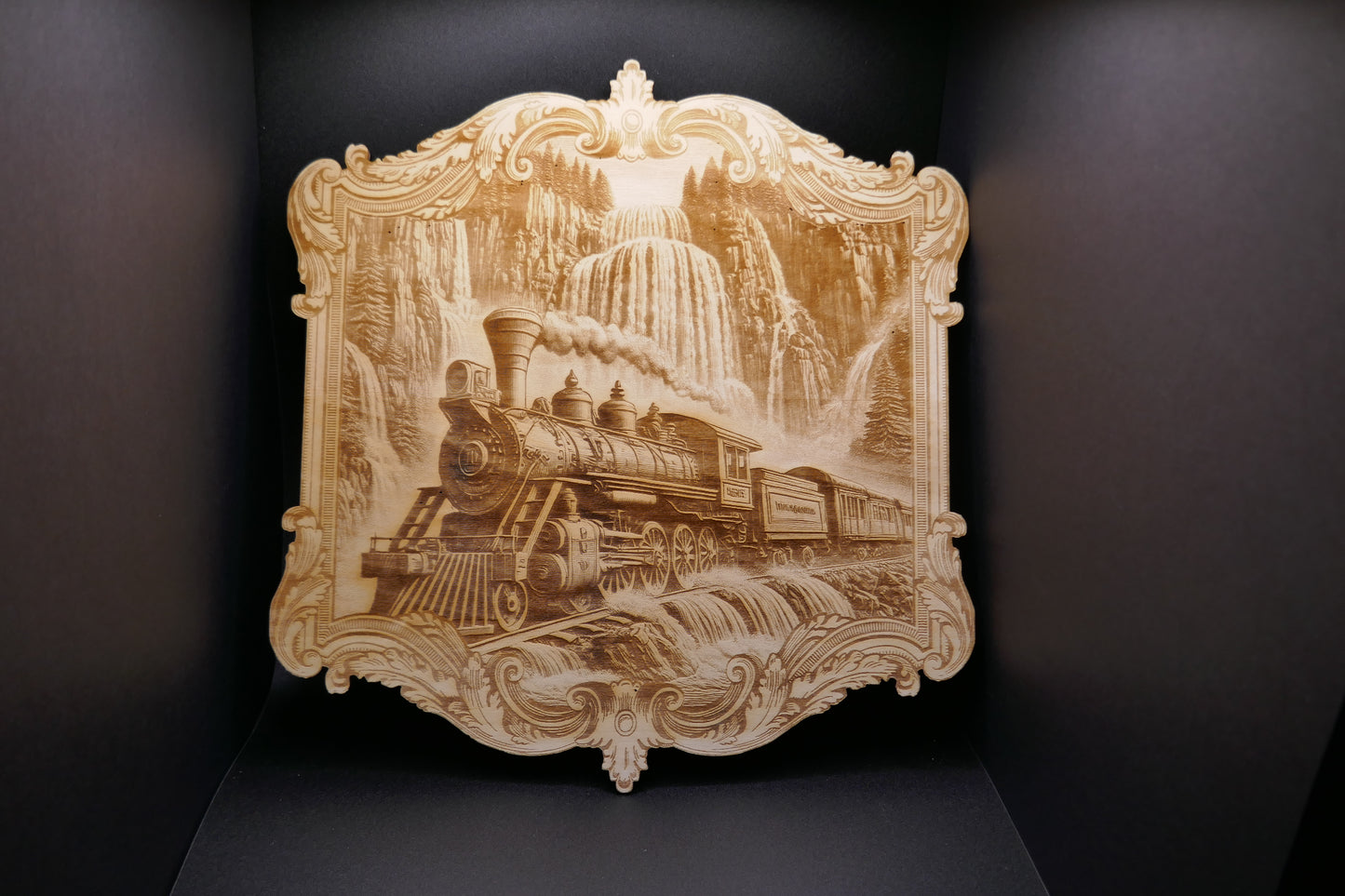 "Timeless Power on the Tracks – Laser-Engraved Steam Train Masterpiece"